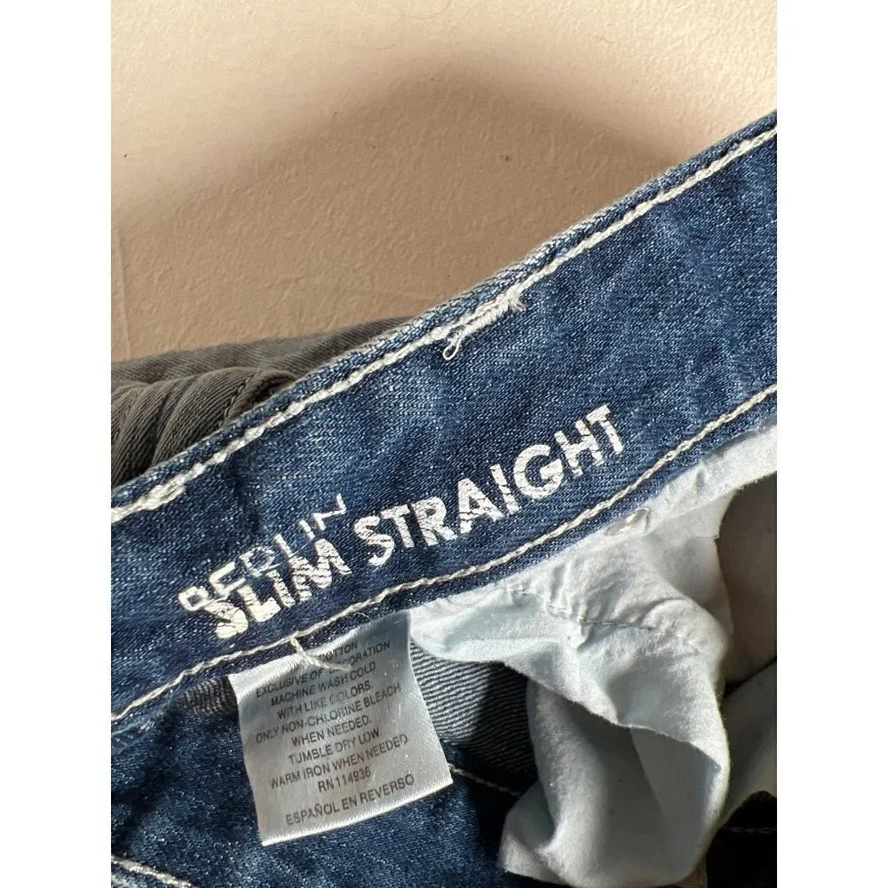 INC Womens Size‎ 32x30 Blue Denim Berlin Slim Straight Jeans Distressed